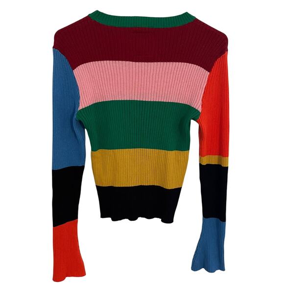 UNIF Dolly Sweater Womens Medium Rainbow Striped Daisy Flower Knit Top Grunge - Picture 4 of 7